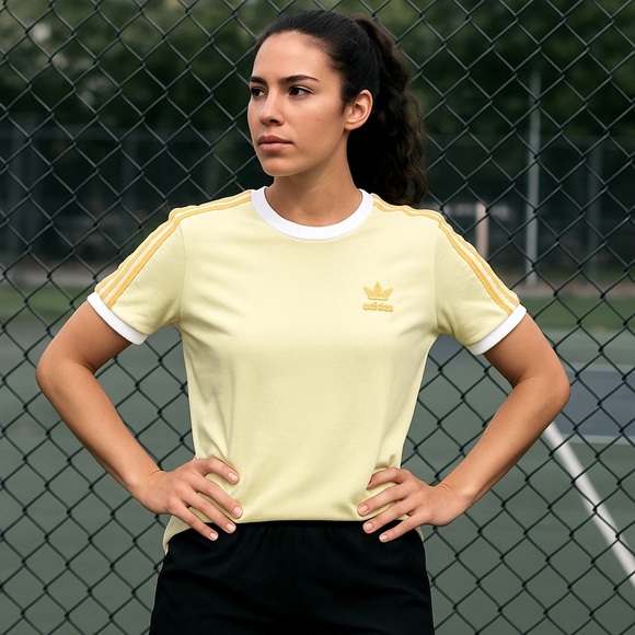 Adidas Originals 3-Stripes Trefoil Ringer Tee Yellow White T-Shirt Size Medium - Picture 13 of 13